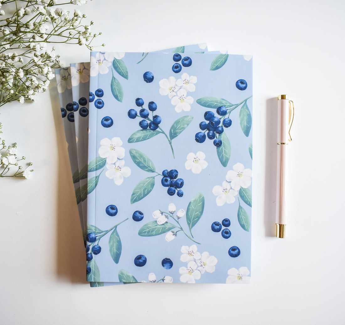 Blueberries and flowers journal cover