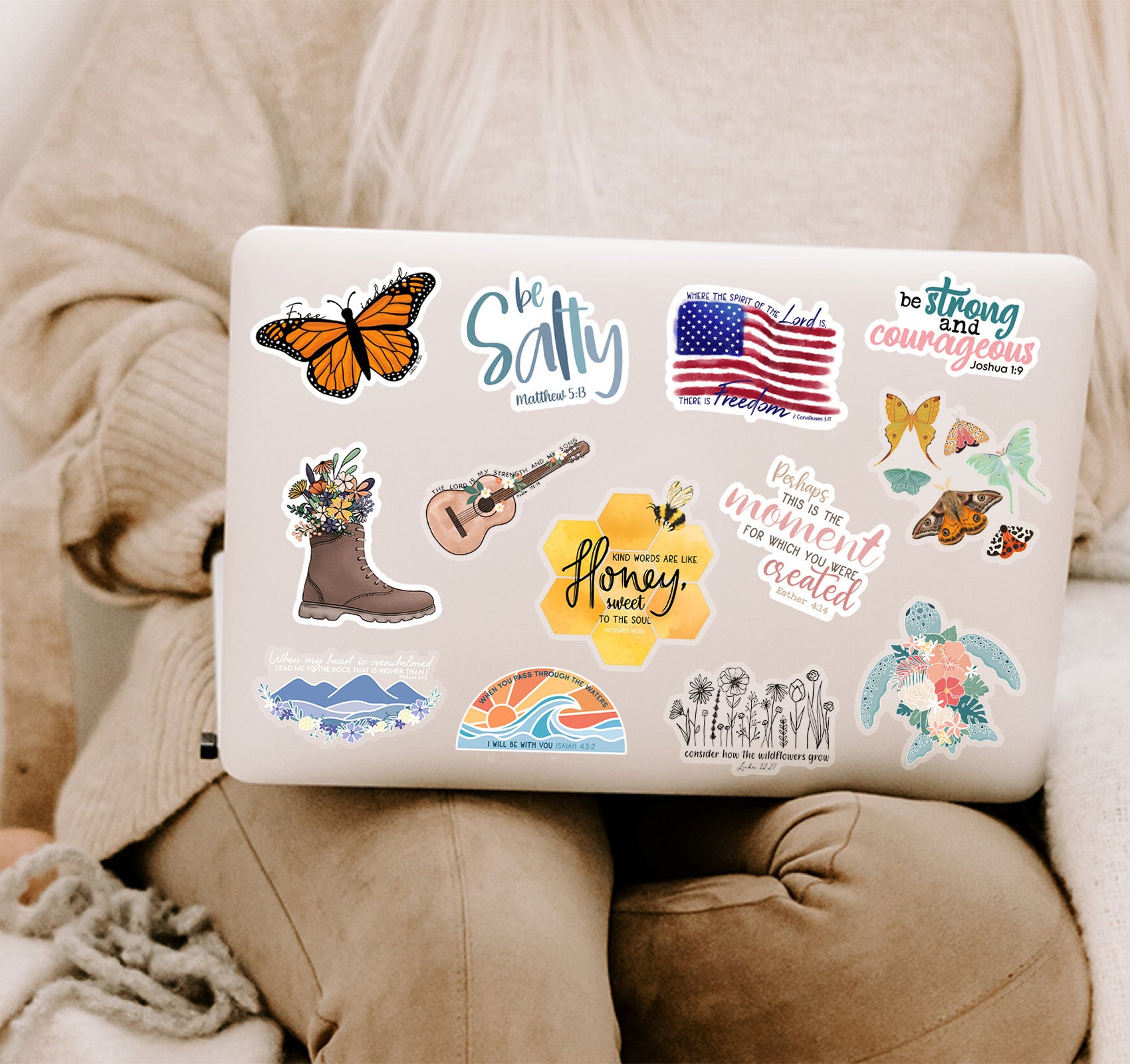 Faith, Christian, and Bible verse laptop stickers