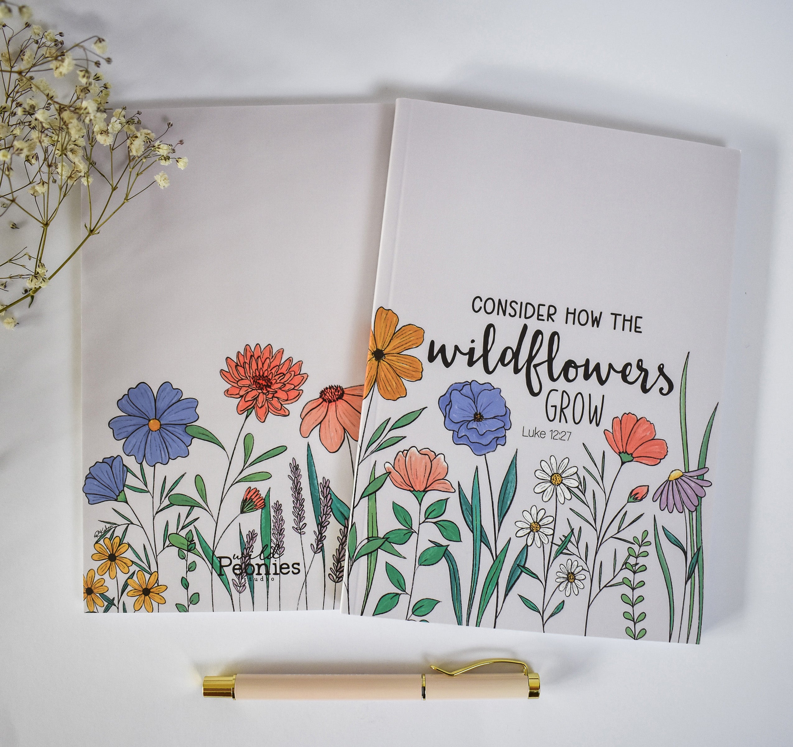 Luke 12:27 Bible verse Christian notebook journal with a flower design