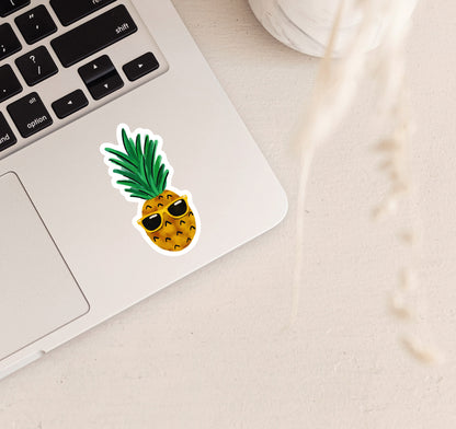 Summer pineapple laptop sticker with yellow sunglasses