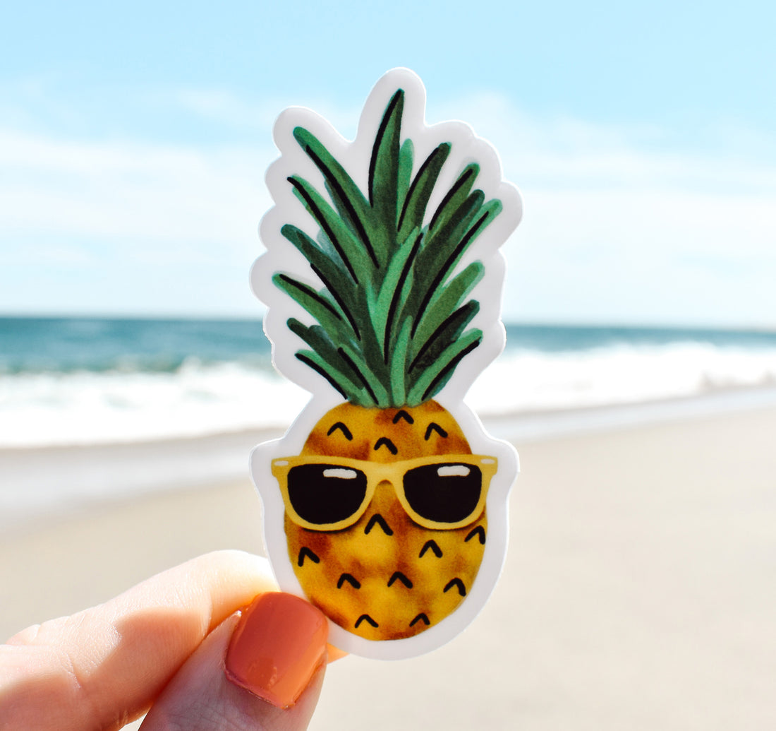 Summer pineapple sticker with yellow sunglasses