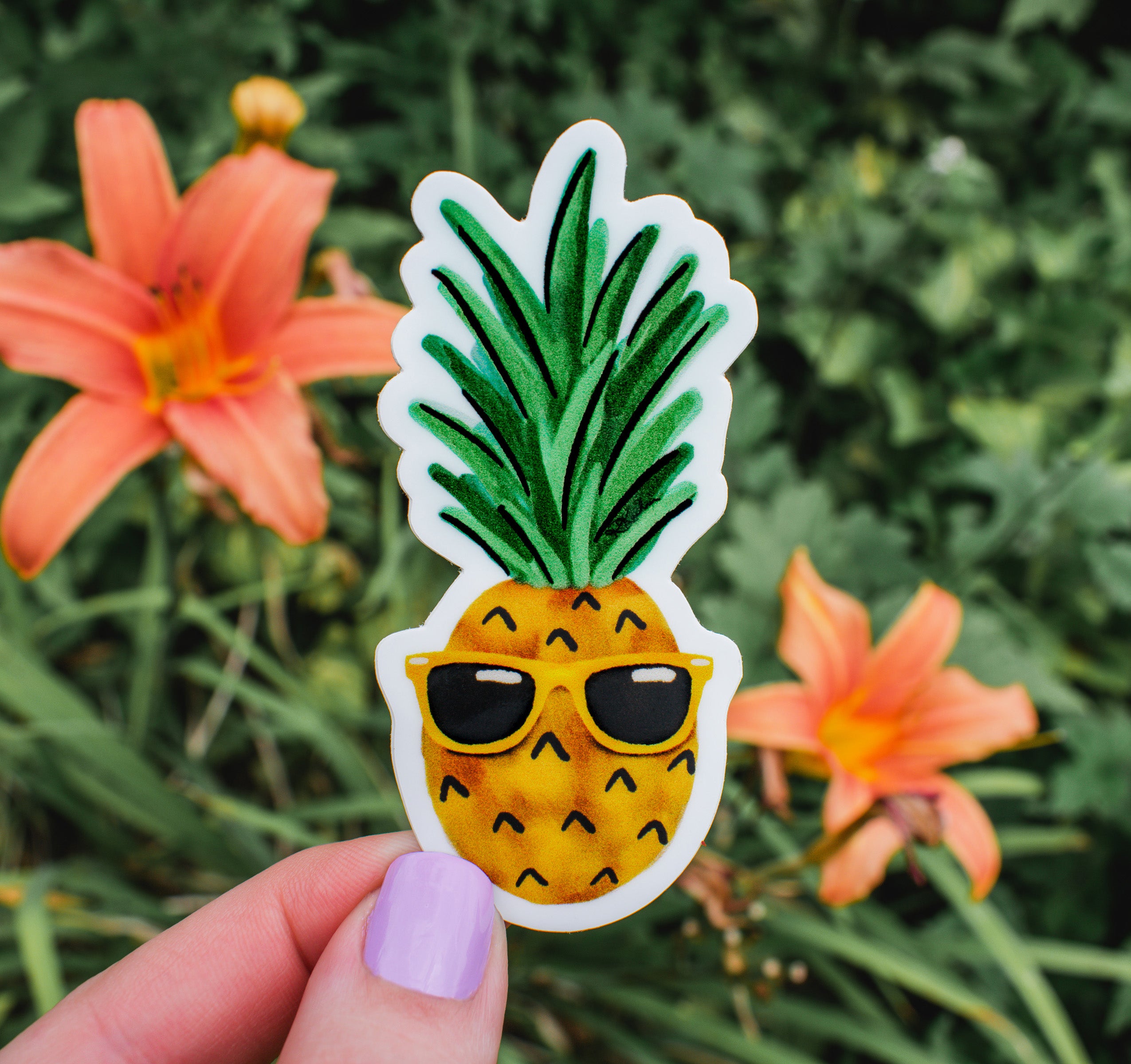 Summer pineapple sticker with yellow sunglasses