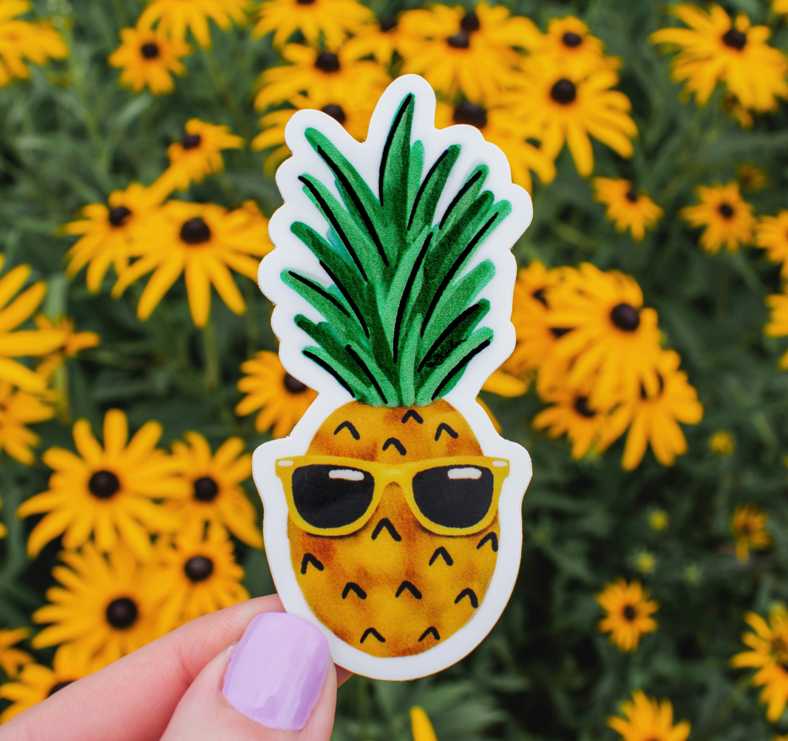 Summer pineapple sticker with yellow sunglasses