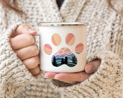 Dog Paw Print Mountain Girl with Dog Camp Mug