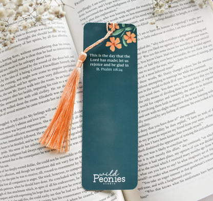 Psalm 118:24 Bible verse Christian bookmark with botanical wildflowers