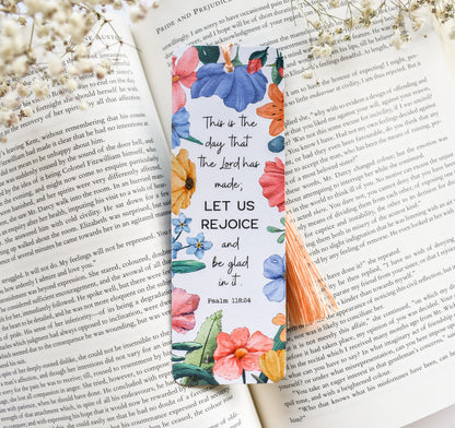 Psalm 118:24 Bible verse Christian bookmark with botanical wildflowers