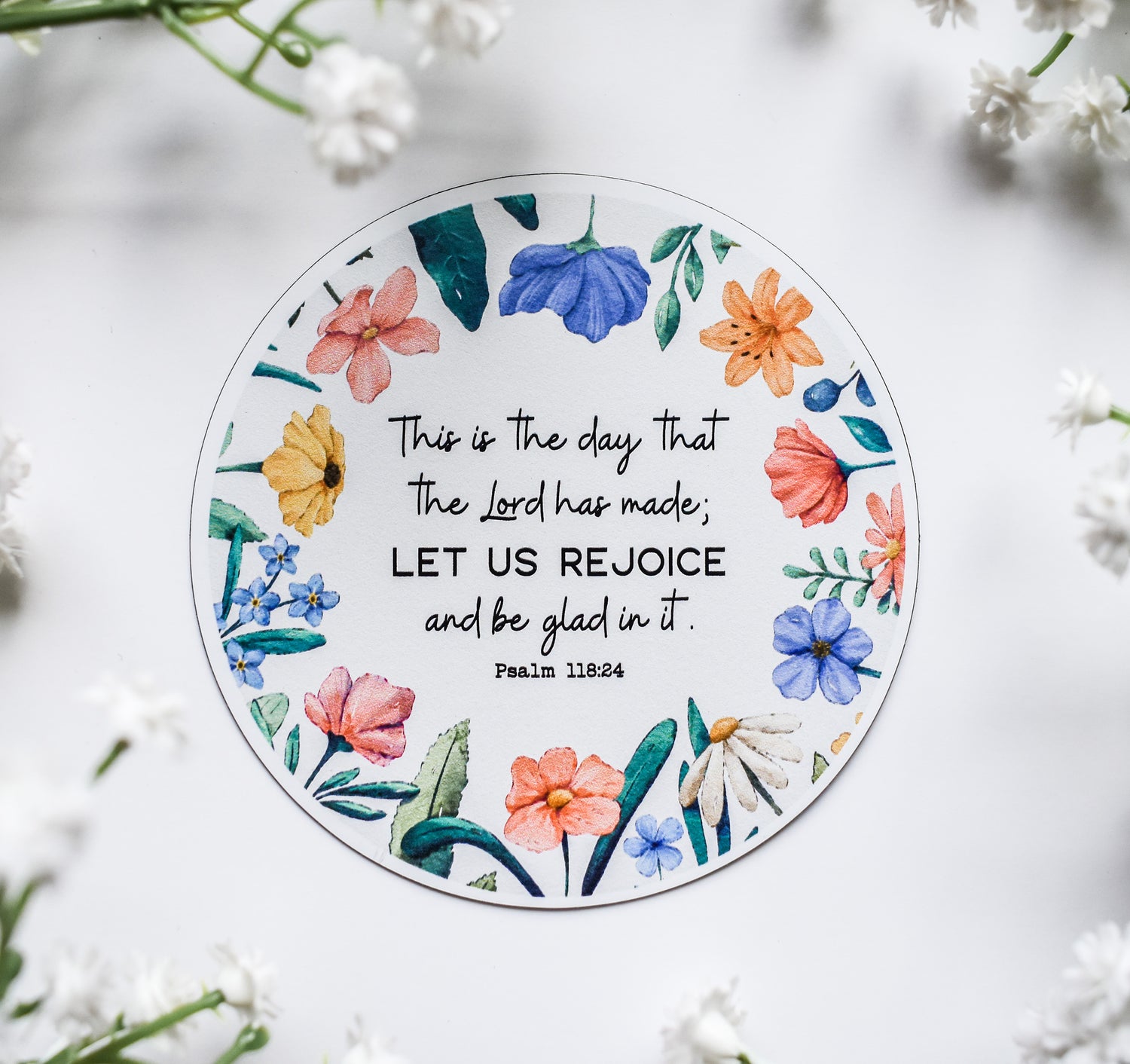 This is the day that the Lord has made, Psalm 118:24 refrigerator magnet with watercolor flowers