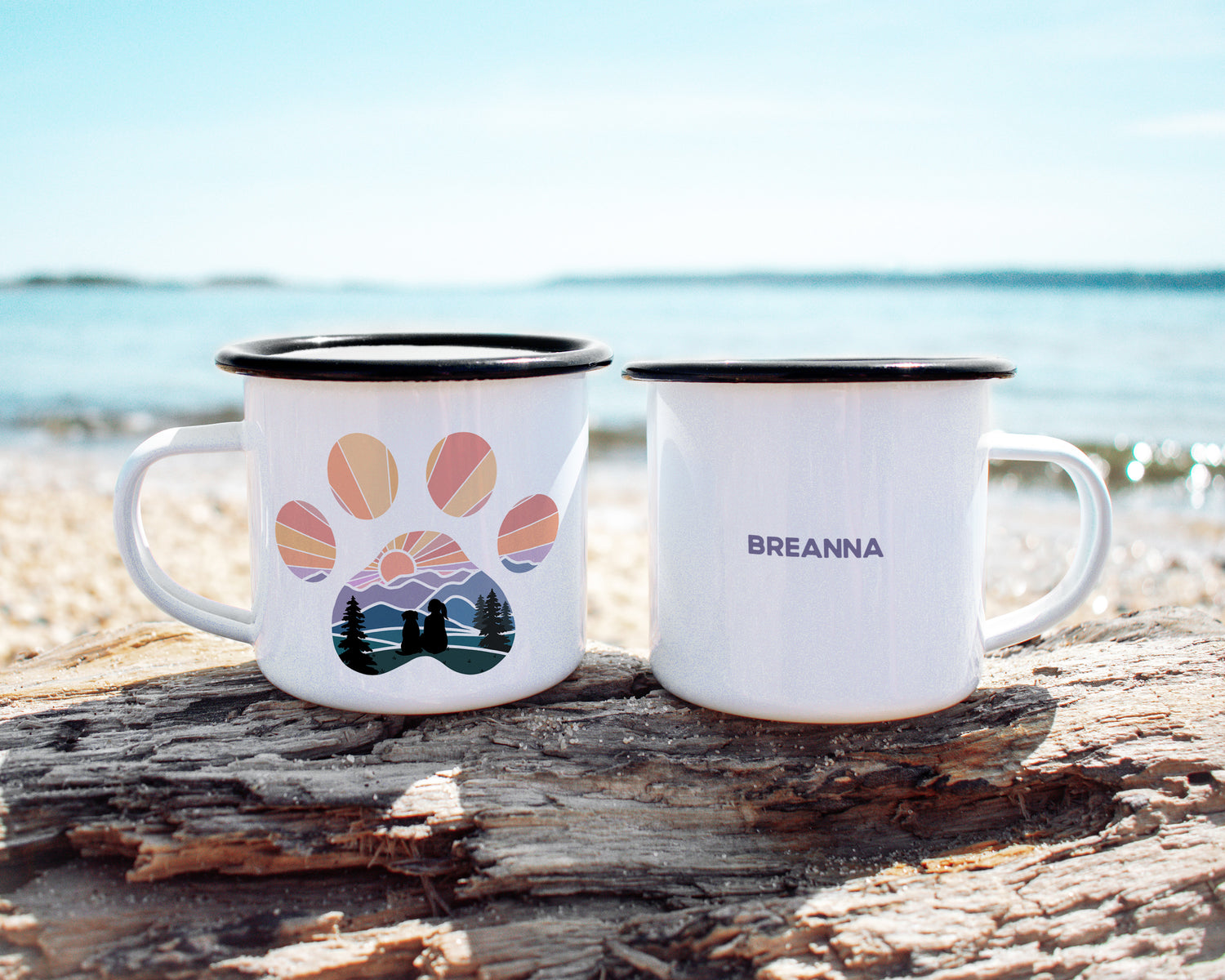 Dog Paw Print Mountain Girl with Dog Camp Mug