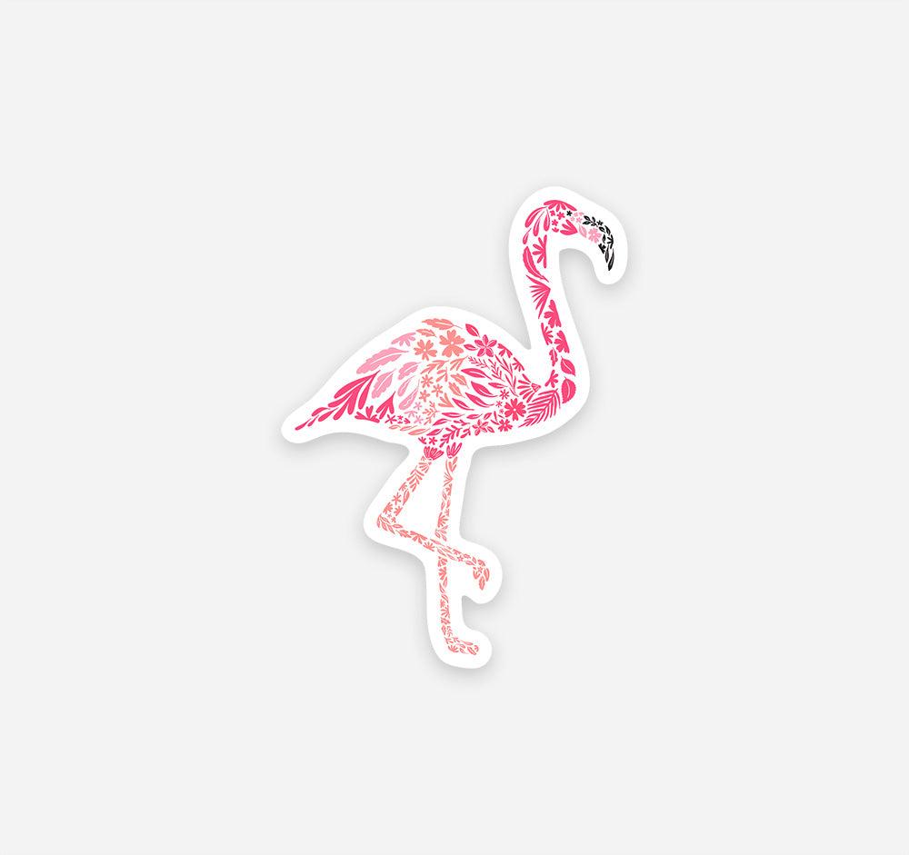 Pink flamingo sticker created from delicate flowers