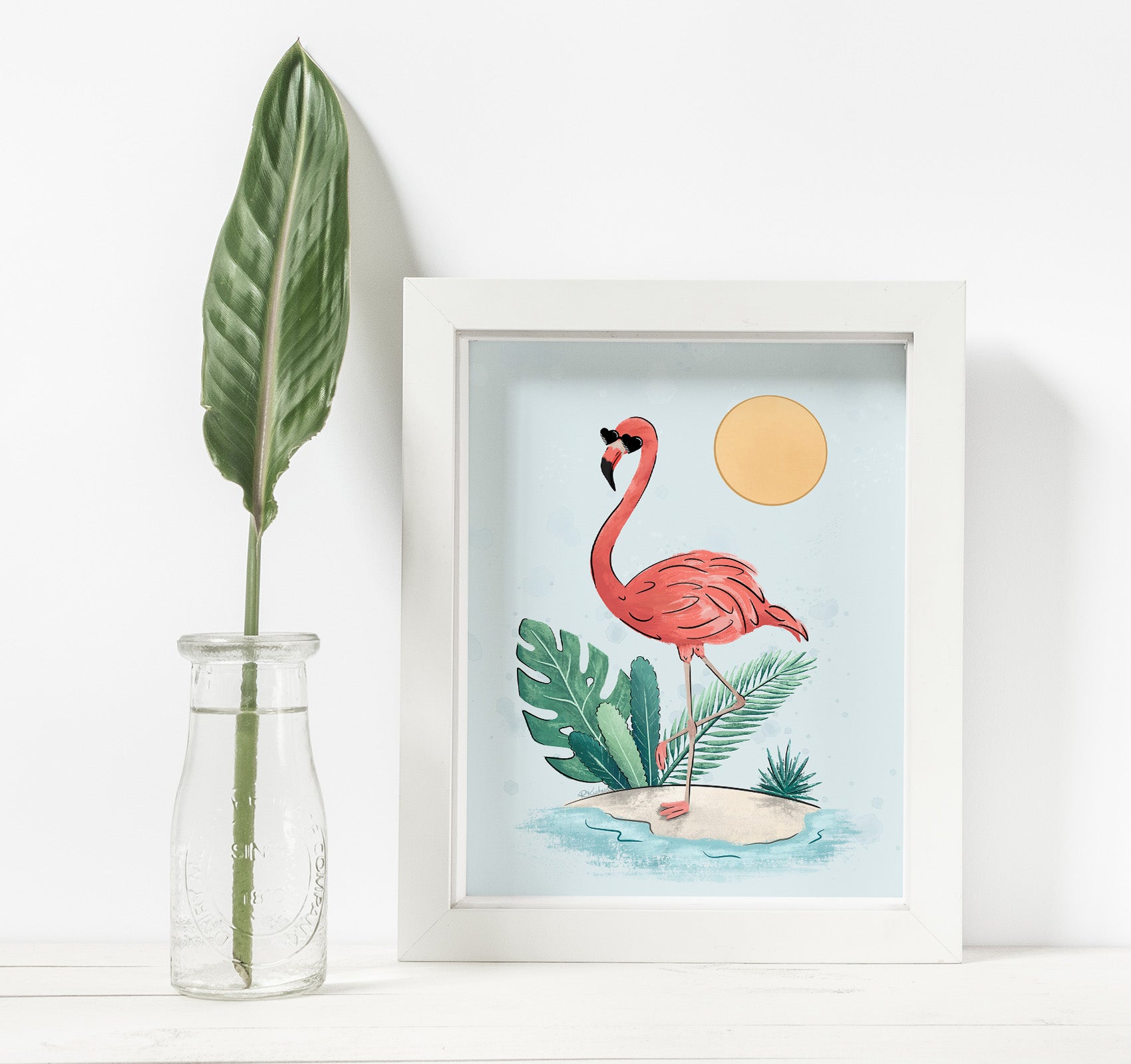 Tropical flamingo art print