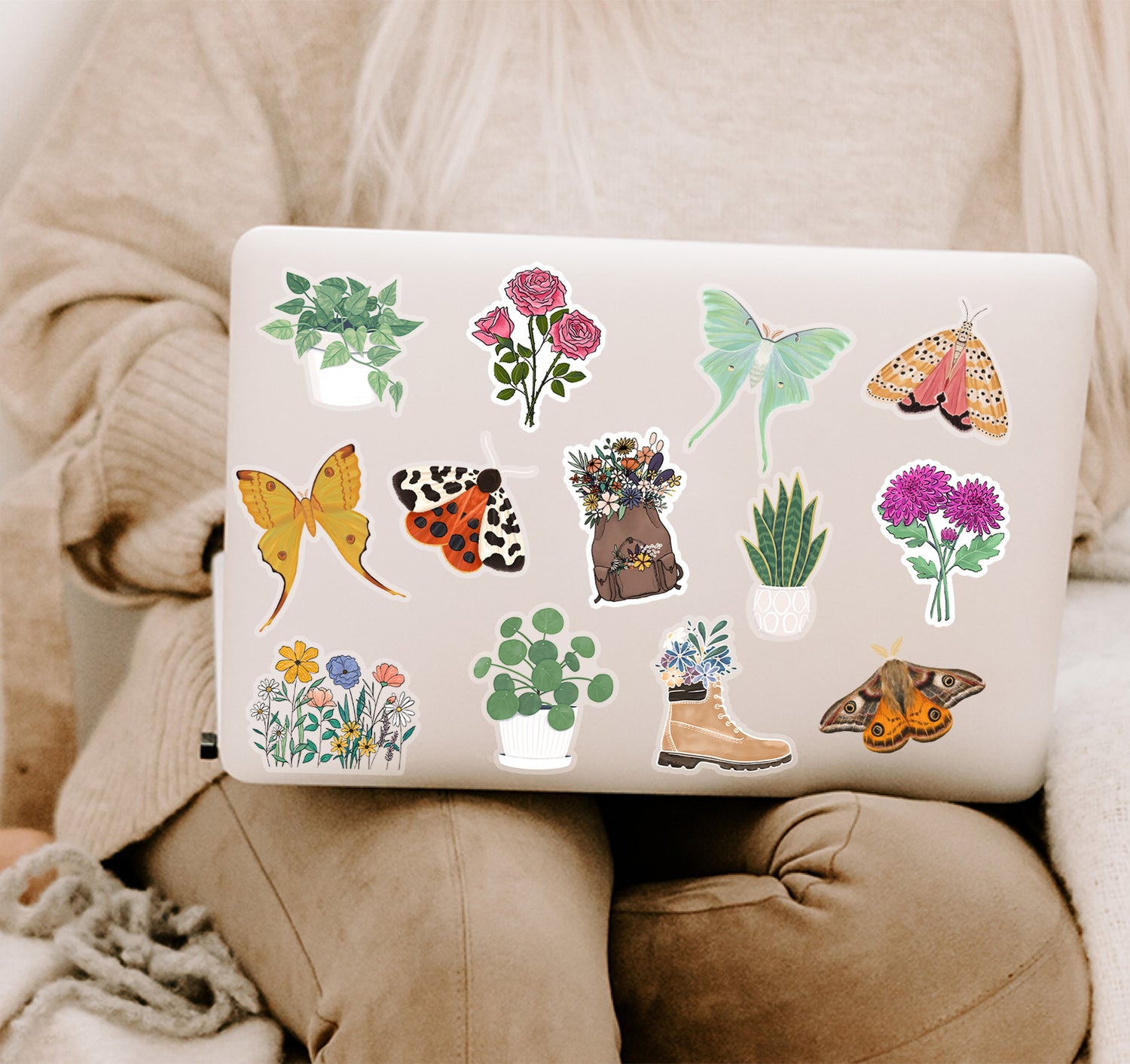 Floral laptop decPink roses June birth month flower stickerals