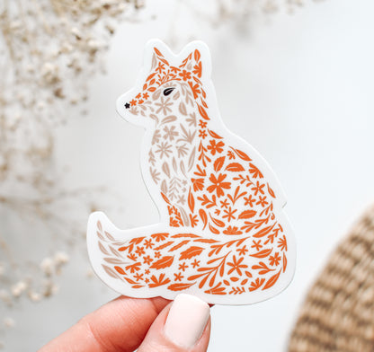 Decorative vinyl sticker of a fox with floral patterns