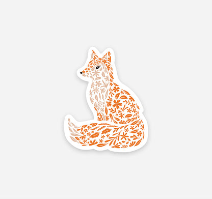 Decorative vinyl sticker of a fox with floral patterns
