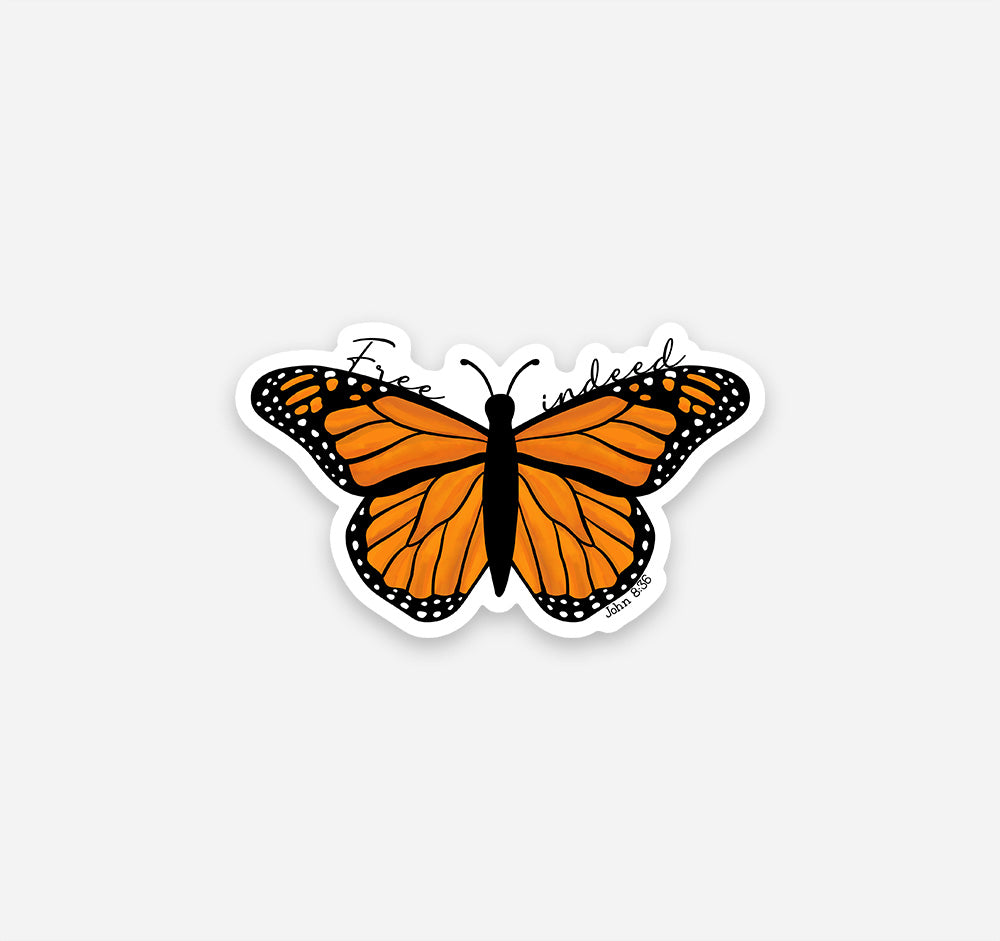 Free Indeed, John 8:36 Monarch Butterfly Christian sticker