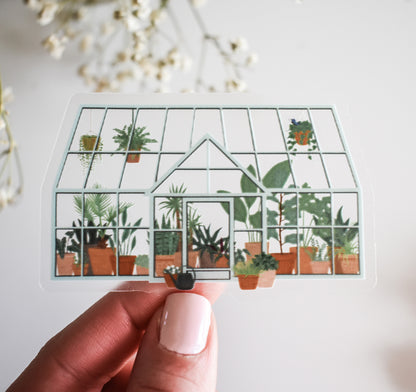 Greenhouse full of plants clear vinyl sticker