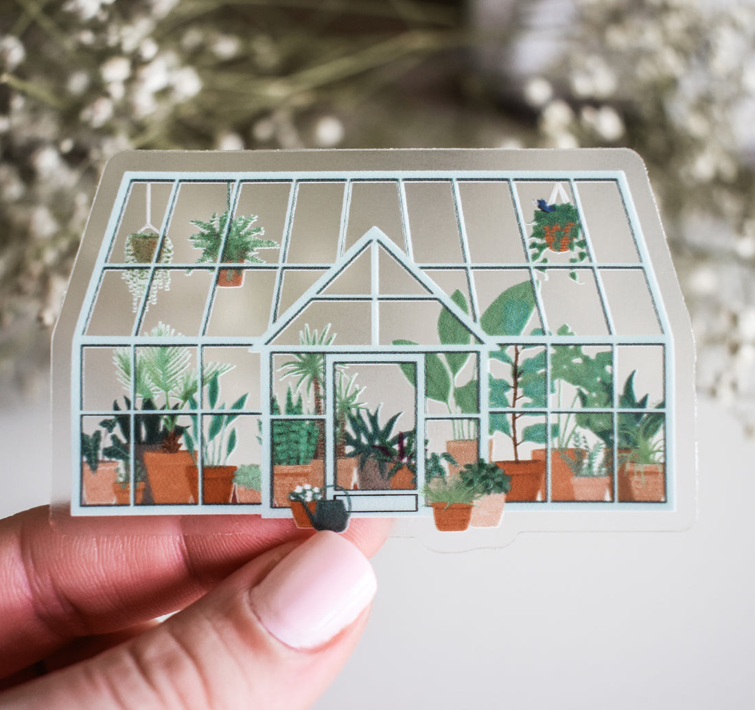 Greenhouse full of plants clear vinyl sticker