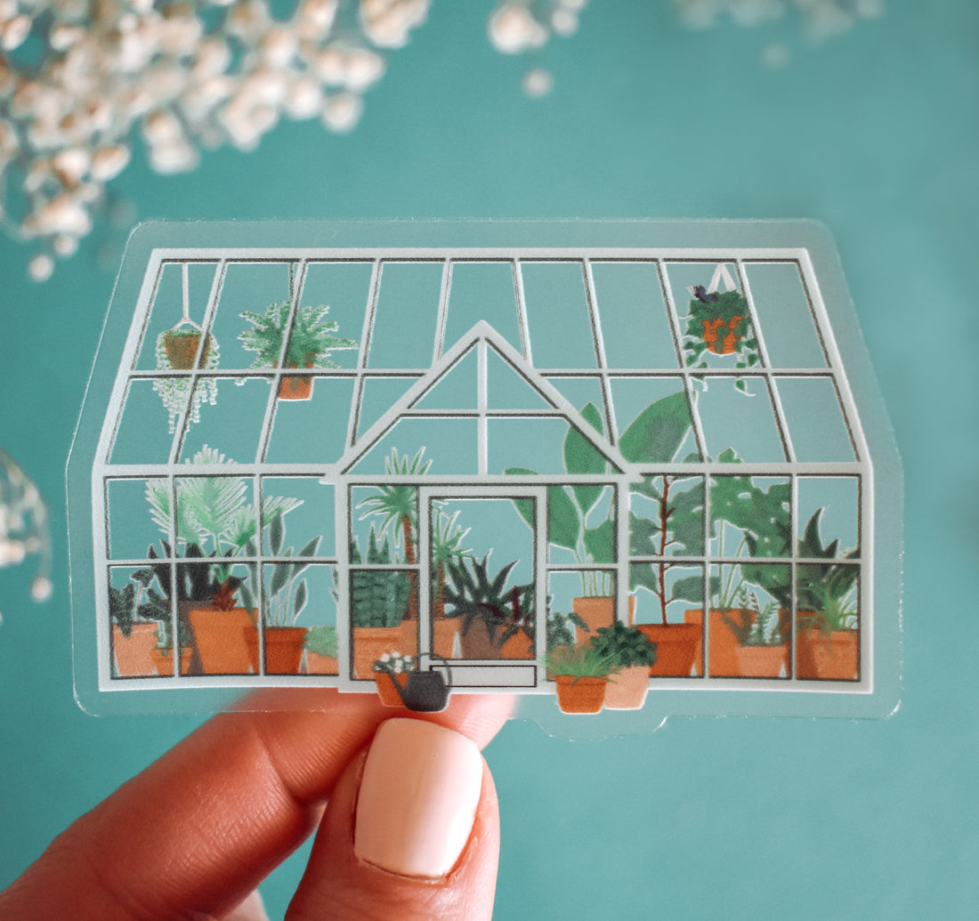 Greenhouse full of plants clear vinyl sticker