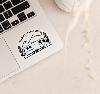 Happy campers rv camping laptop sticker with an airstream