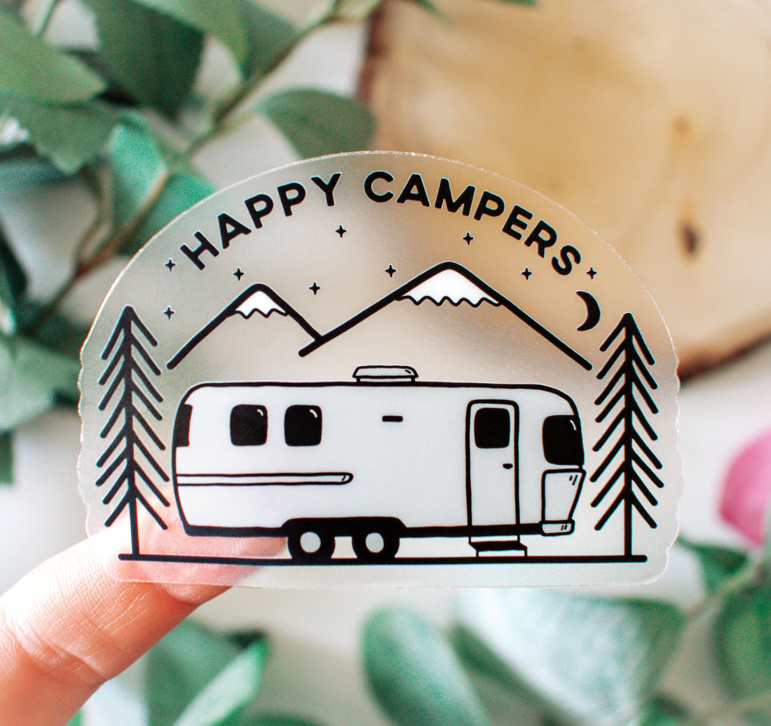 Happy campers rv camping sticker with an airstream