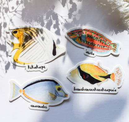 Four different Hawaiian fish stickers: the kikakapu, &