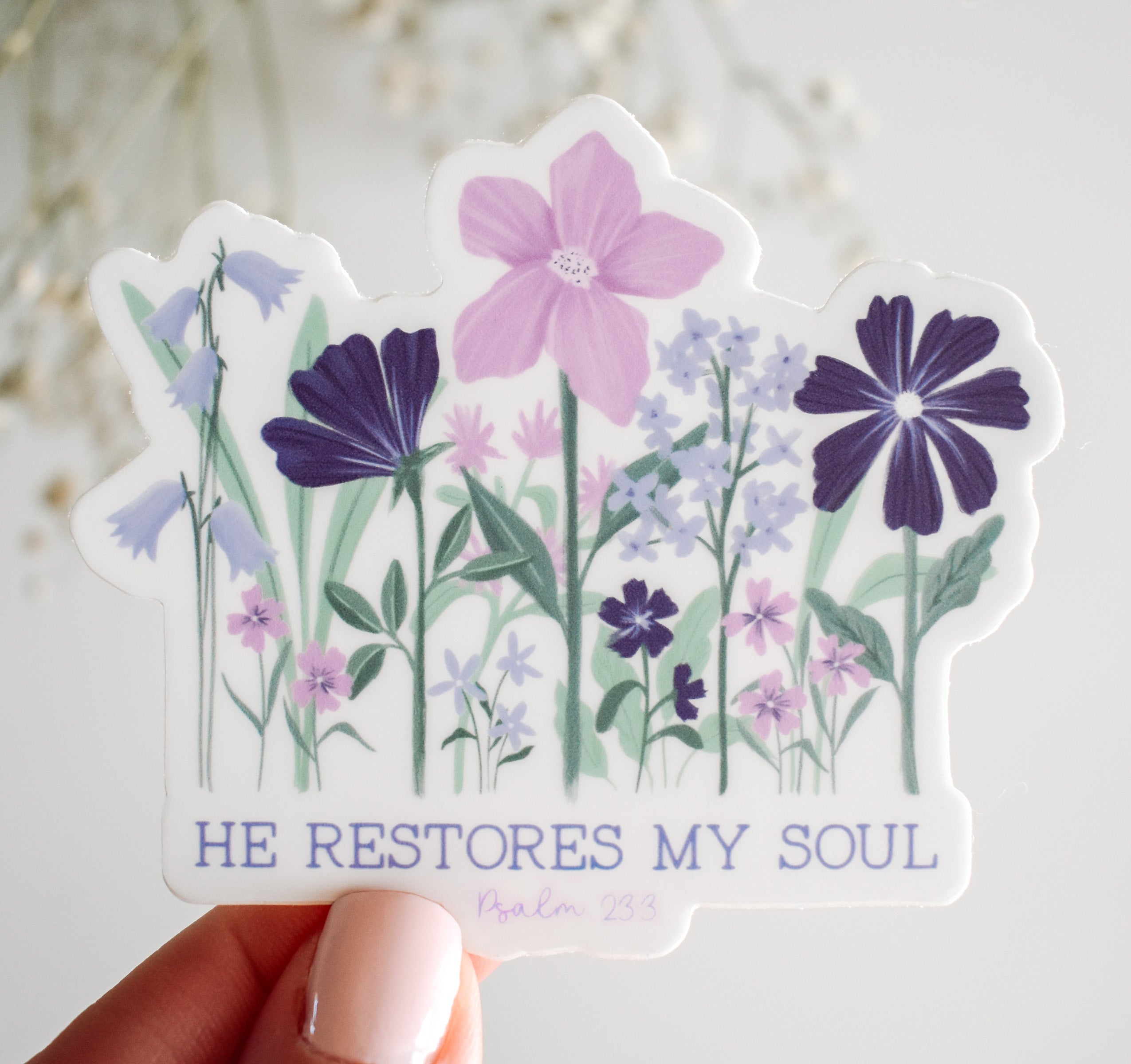 He restores my soul Psalm 23 Bible verse sticker