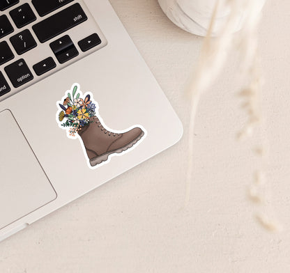 Hiking boot laptop sticker filled with flowers