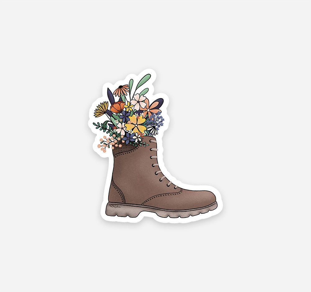 Hiking boot sticker filled with flowers