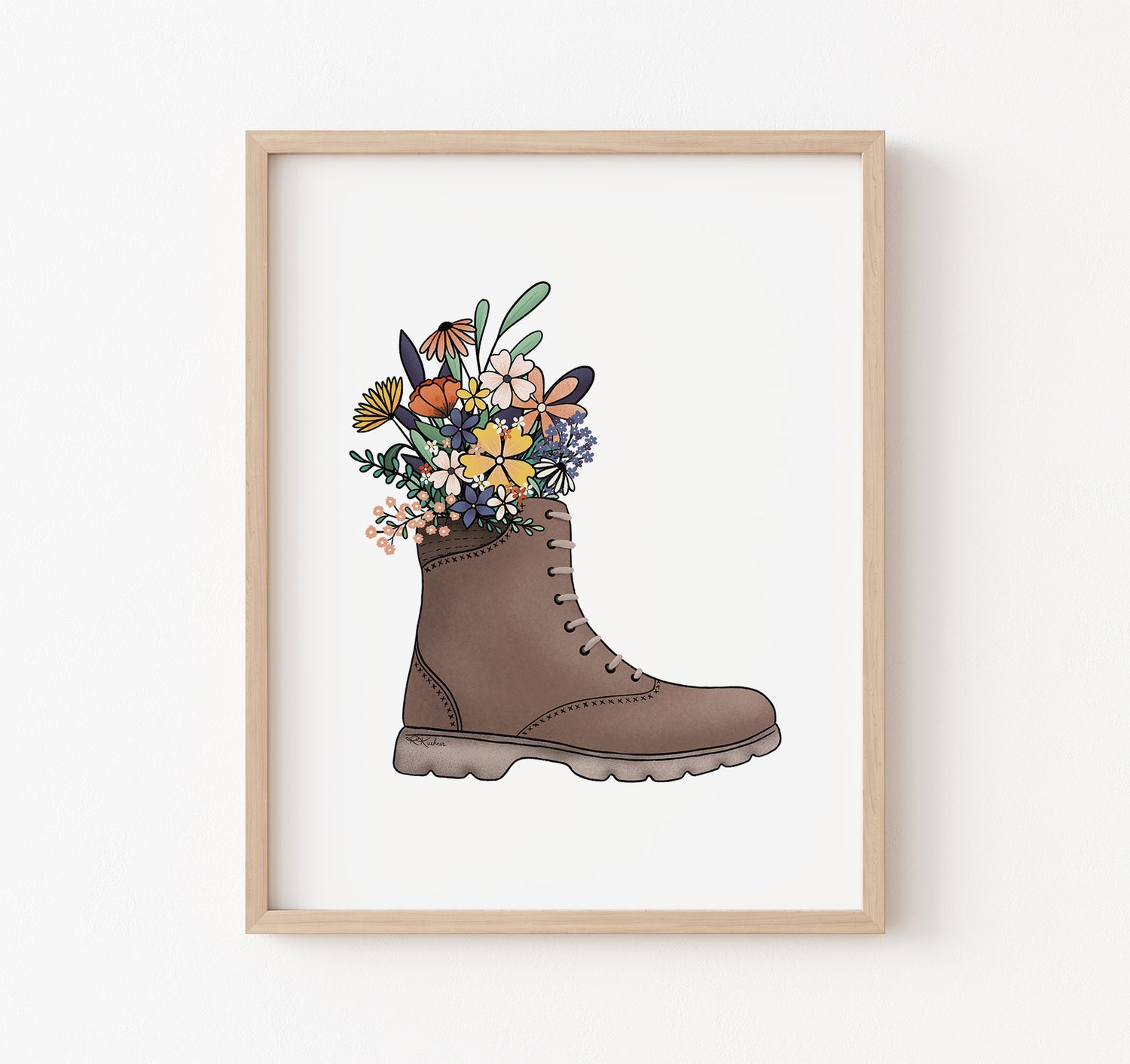 Hiking boot filled with flowers art print