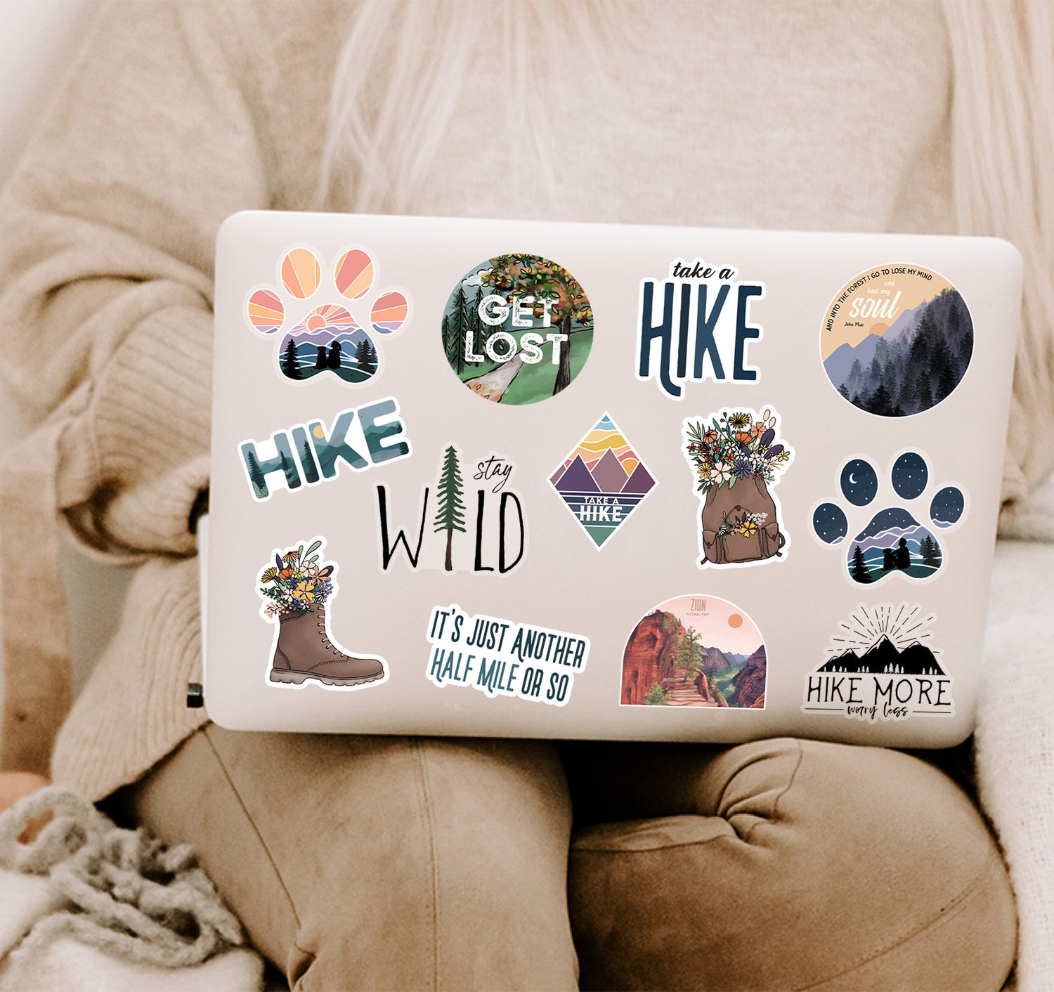 Hiking and camping laptop decals