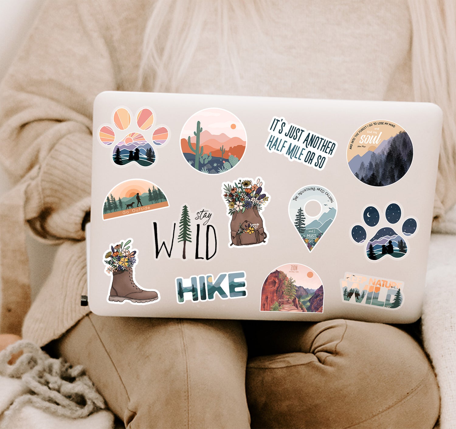 Hiking and adventure laptop stickers