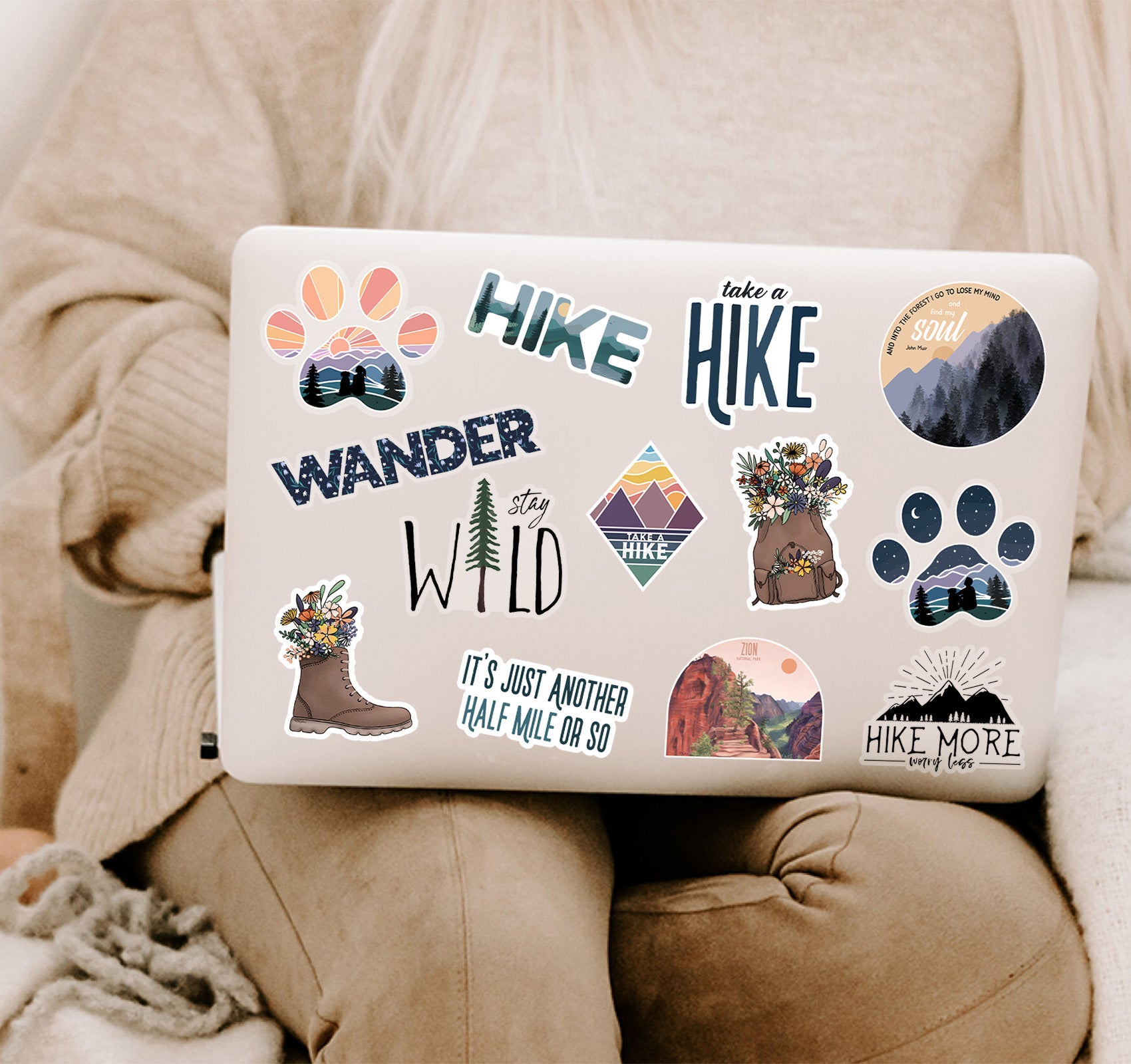 Hiking and camping laptop stickers