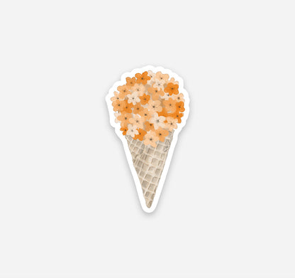 Ice cream sticker with cute orange and peach flowers