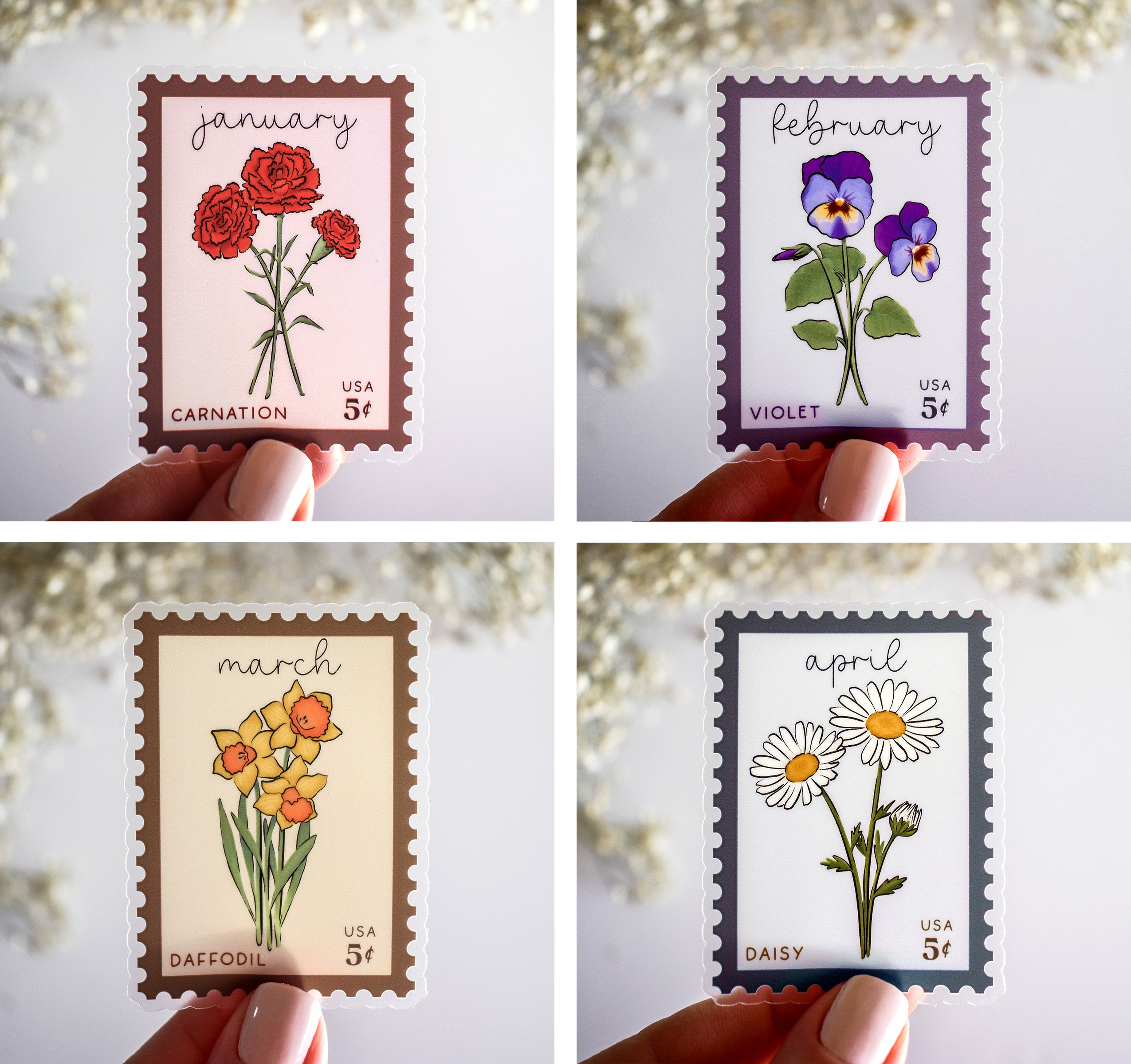 Birth month flowers stamps stickers