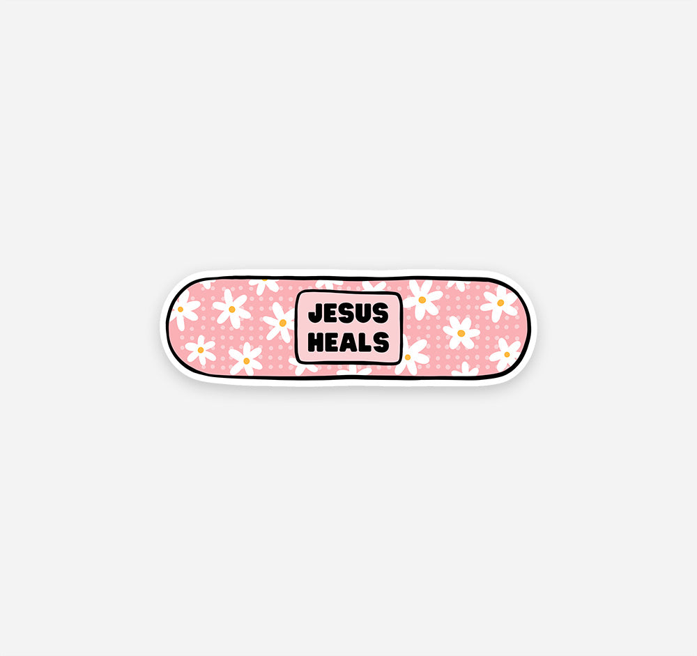 Jesus heals vinyl sticker on a band aid design