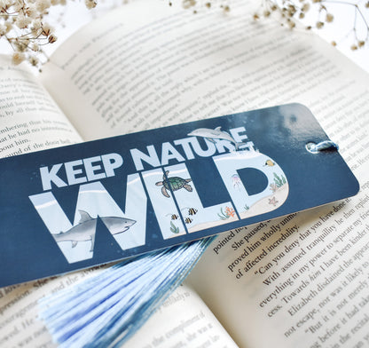 Keep nature wild ocean themed bookmark with a blue tassel