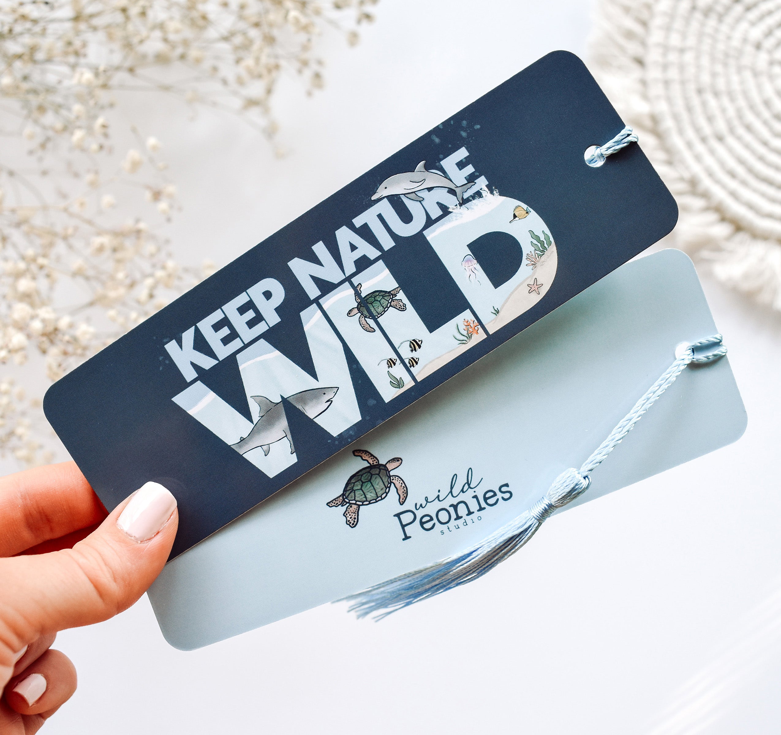 Keep nature wild ocean themed bookmark with a blue tassel