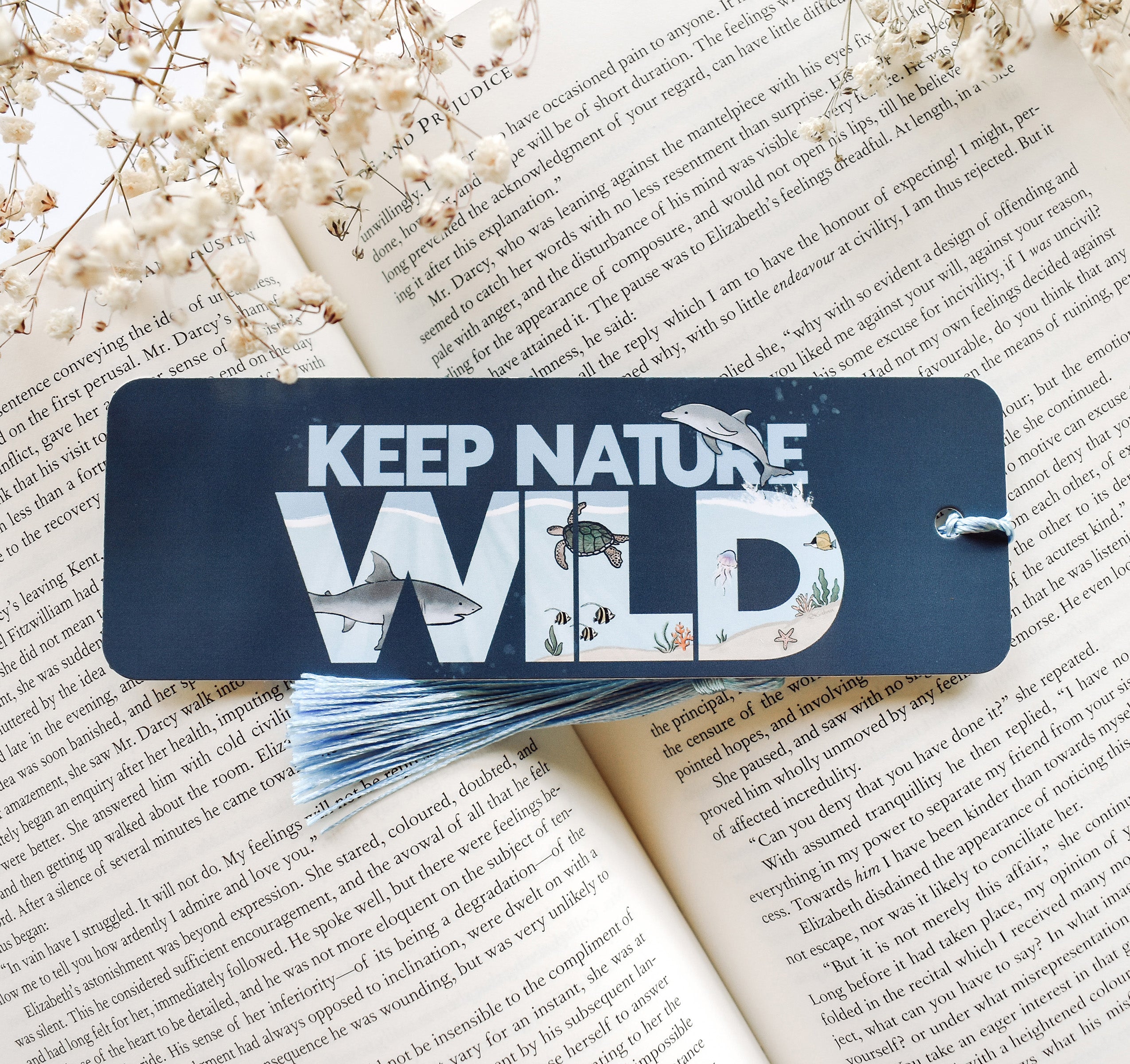 Keep nature wild ocean themed bookmark with a blue tassel