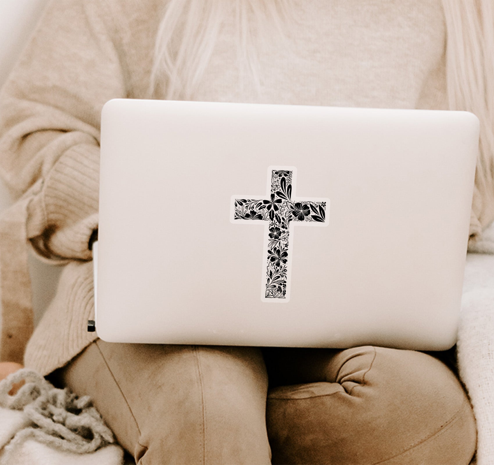 Christian cross large laptop decal