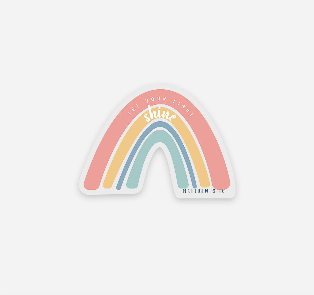 Rainbow sticker with the Matthew 5:16 Bible verse let your light shine