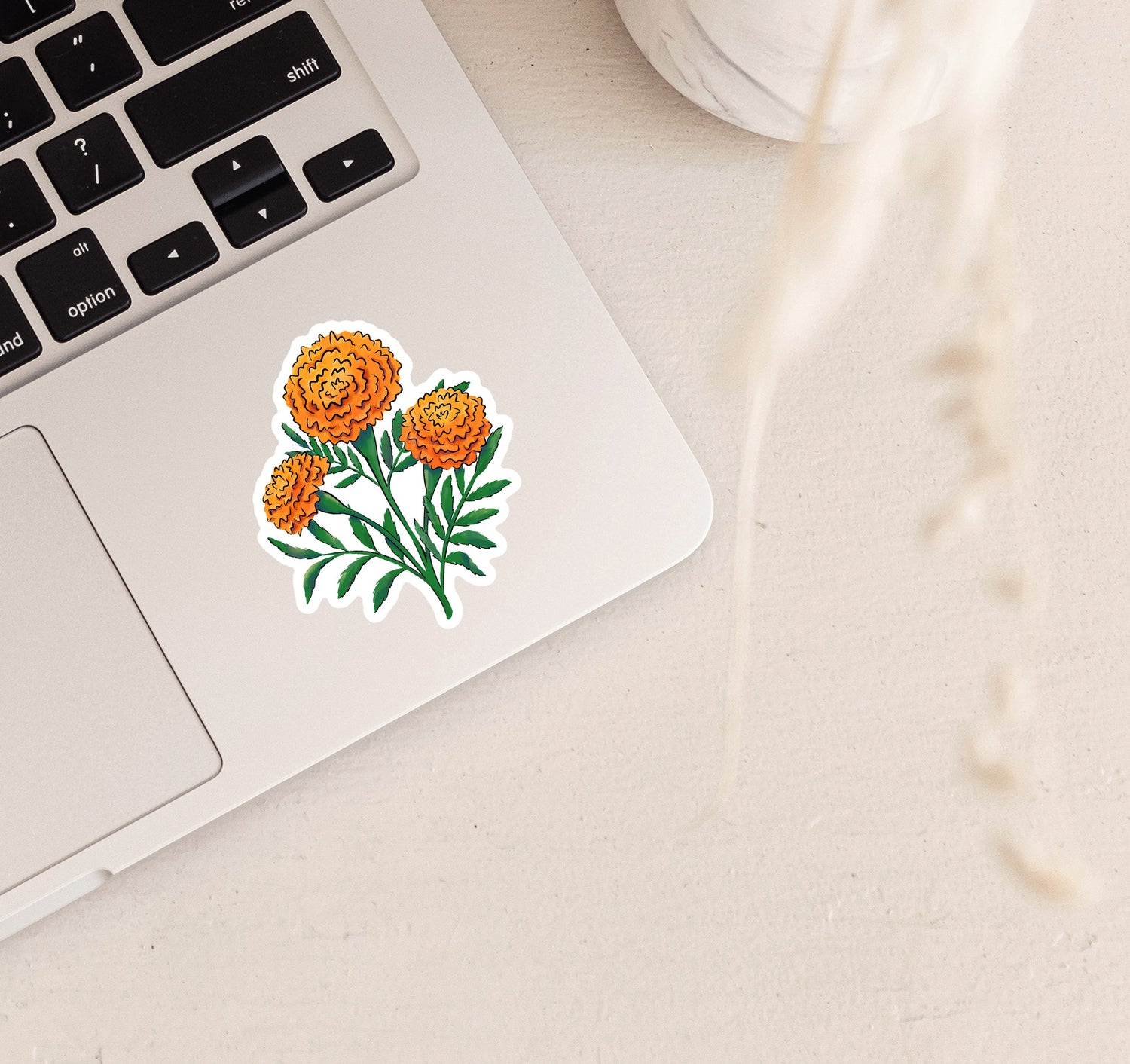 Marigold flower laptop decal