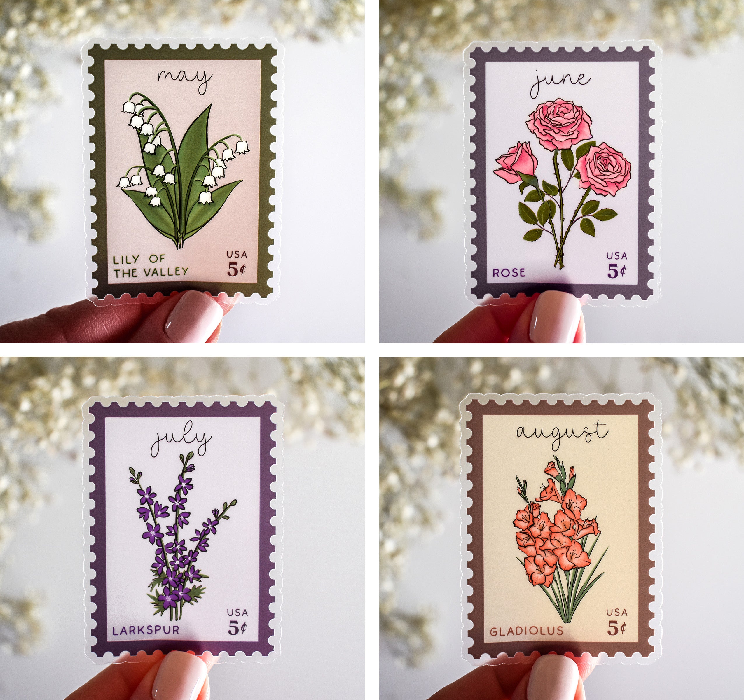 Birth month flowers stamps stickers