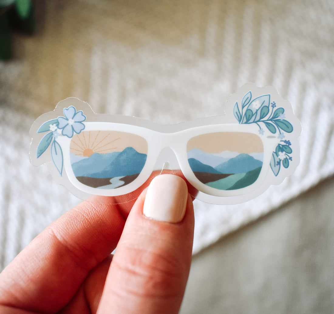 Mountain sunglasses hiking sticker