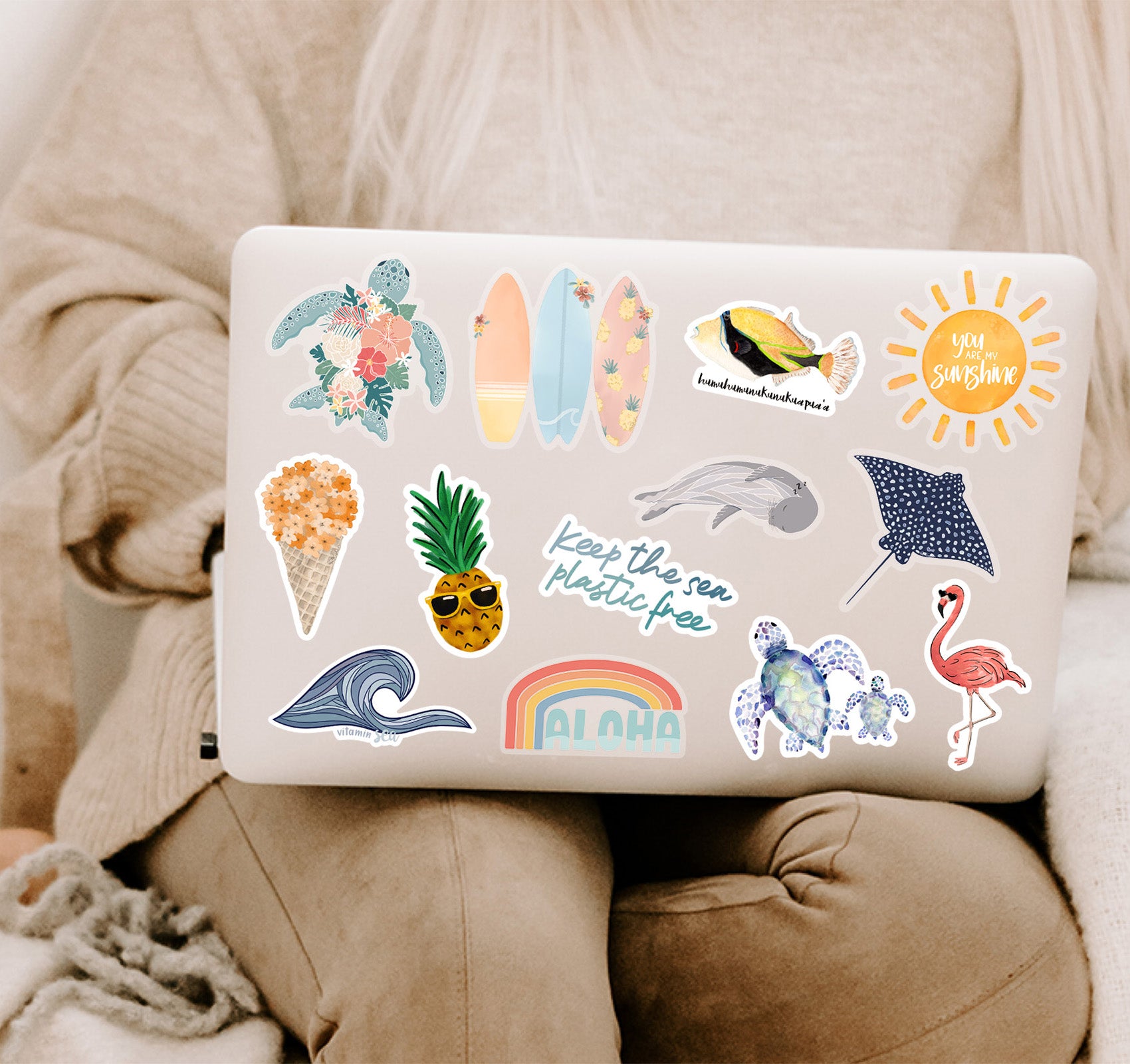 Beach and ocean theme laptop decals