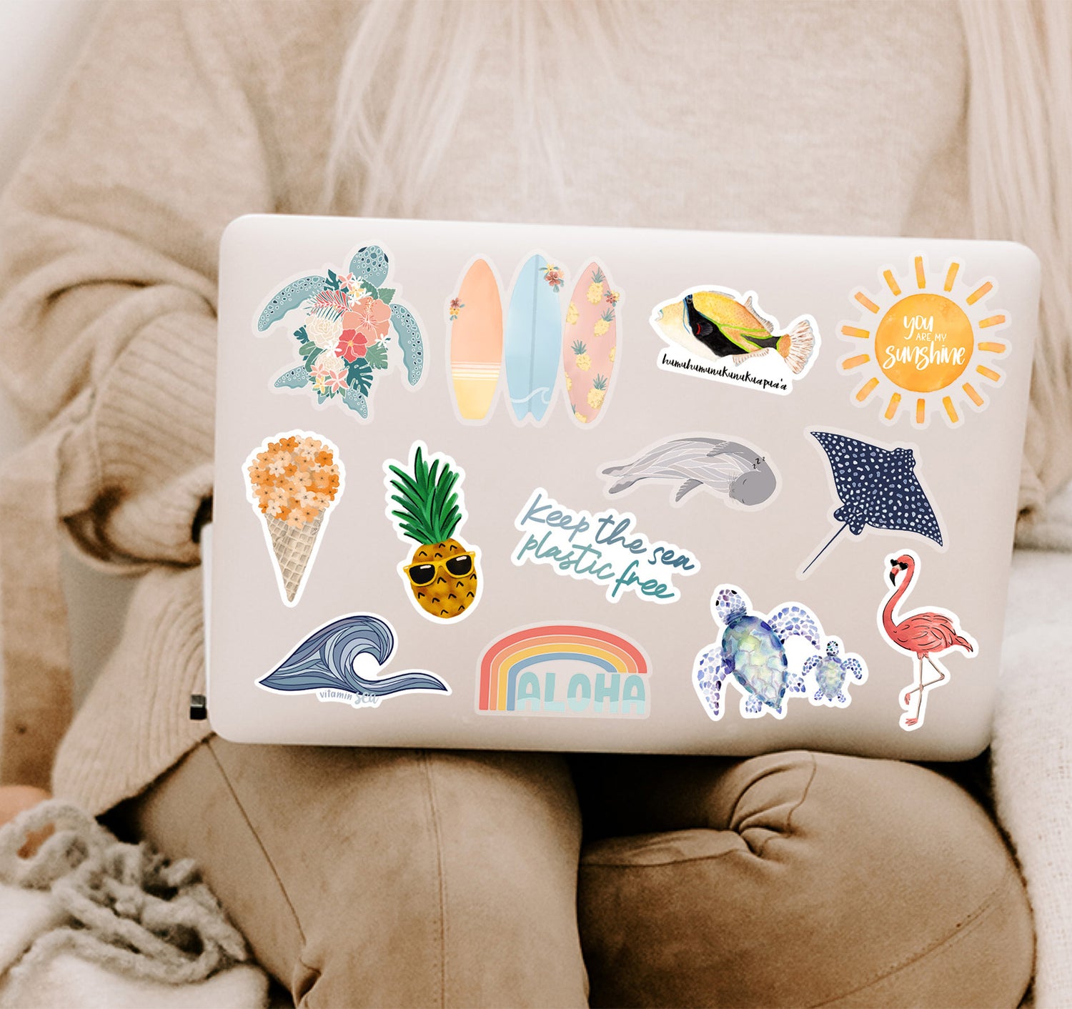 Hawaiian and beach laptop decals