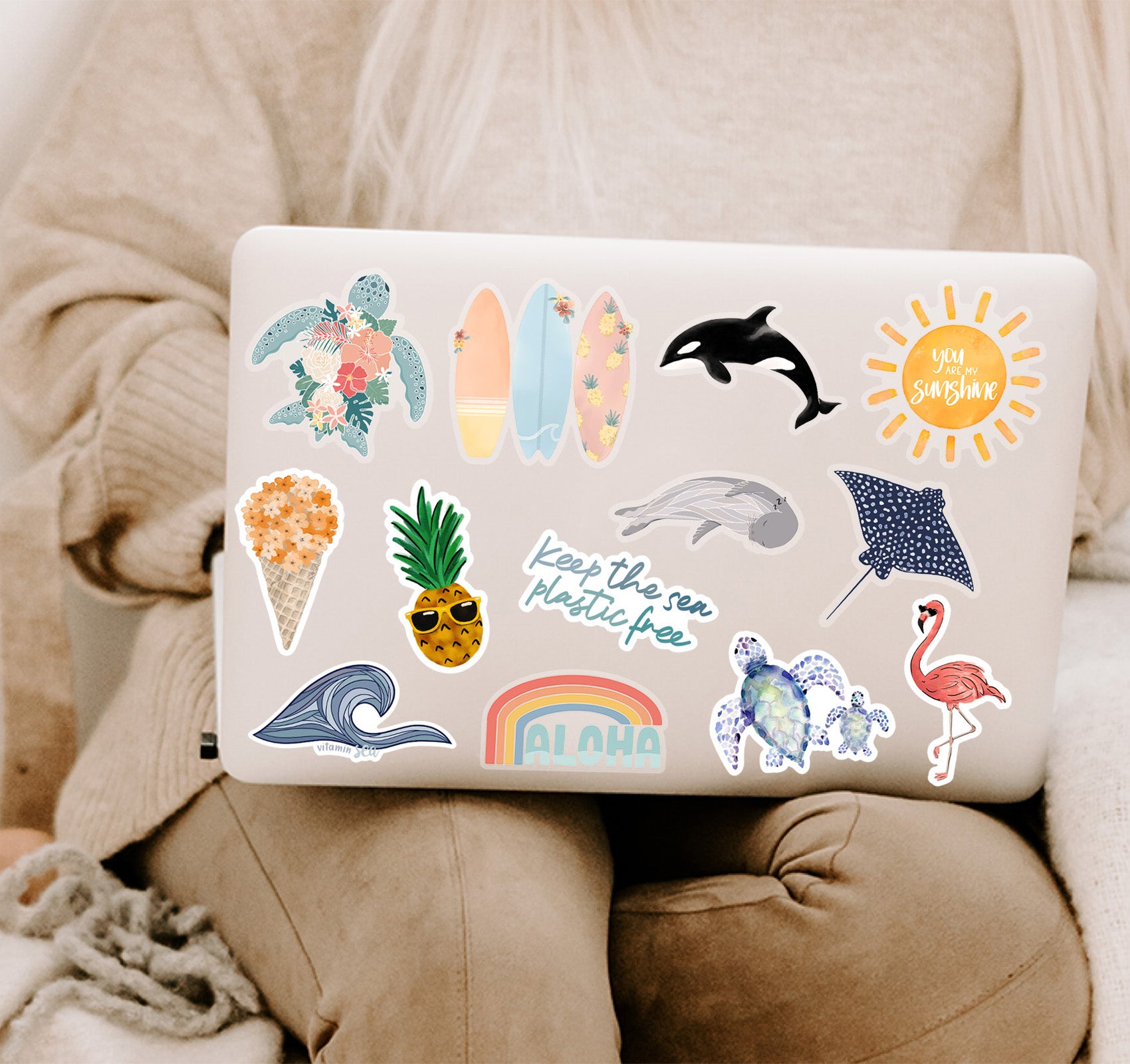 Beach and ocean themed laptop decals