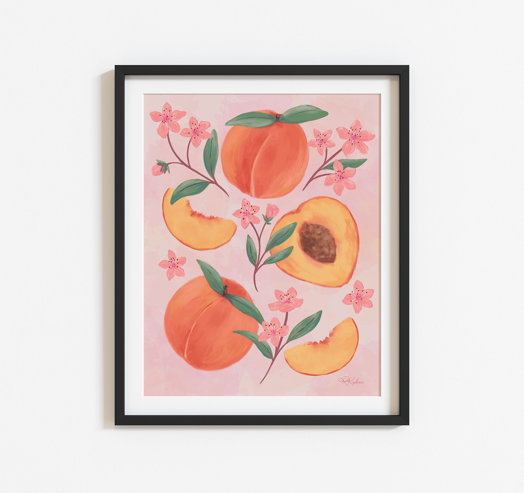 Peaches and pink peach blossoms wall art print