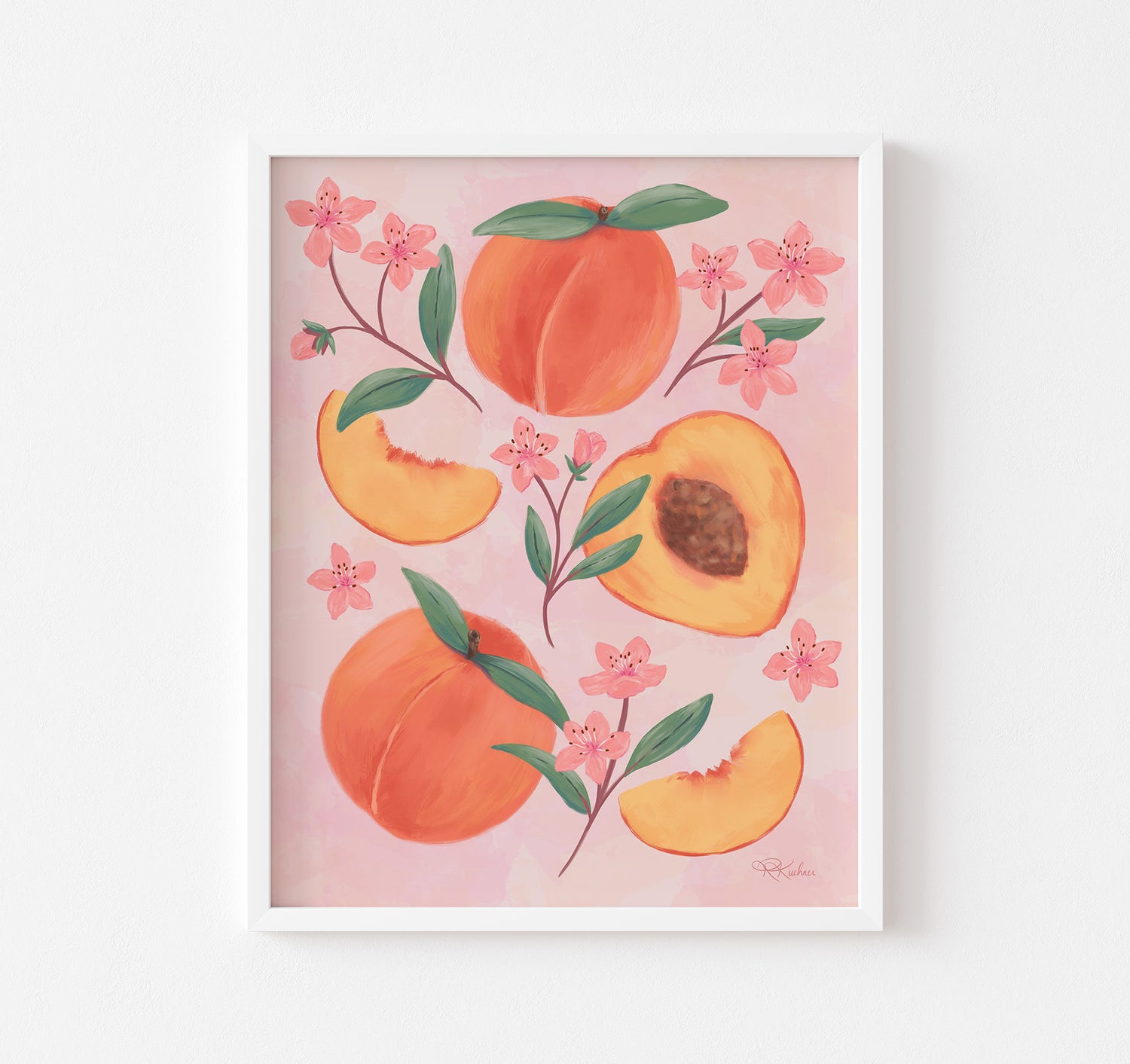 Peaches and pink peach blossoms wall art print