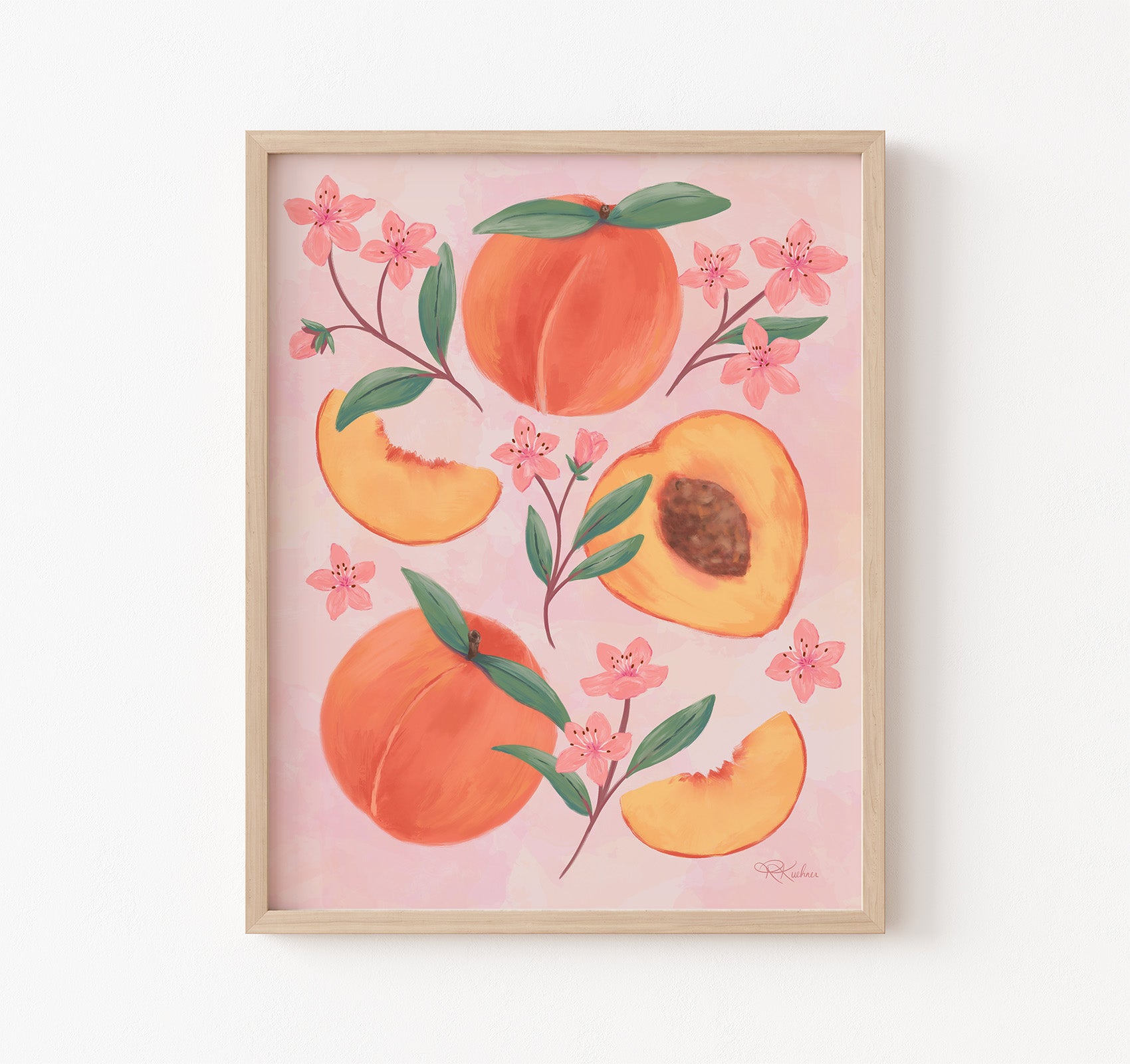 Peaches and pink peach blossoms wall art print