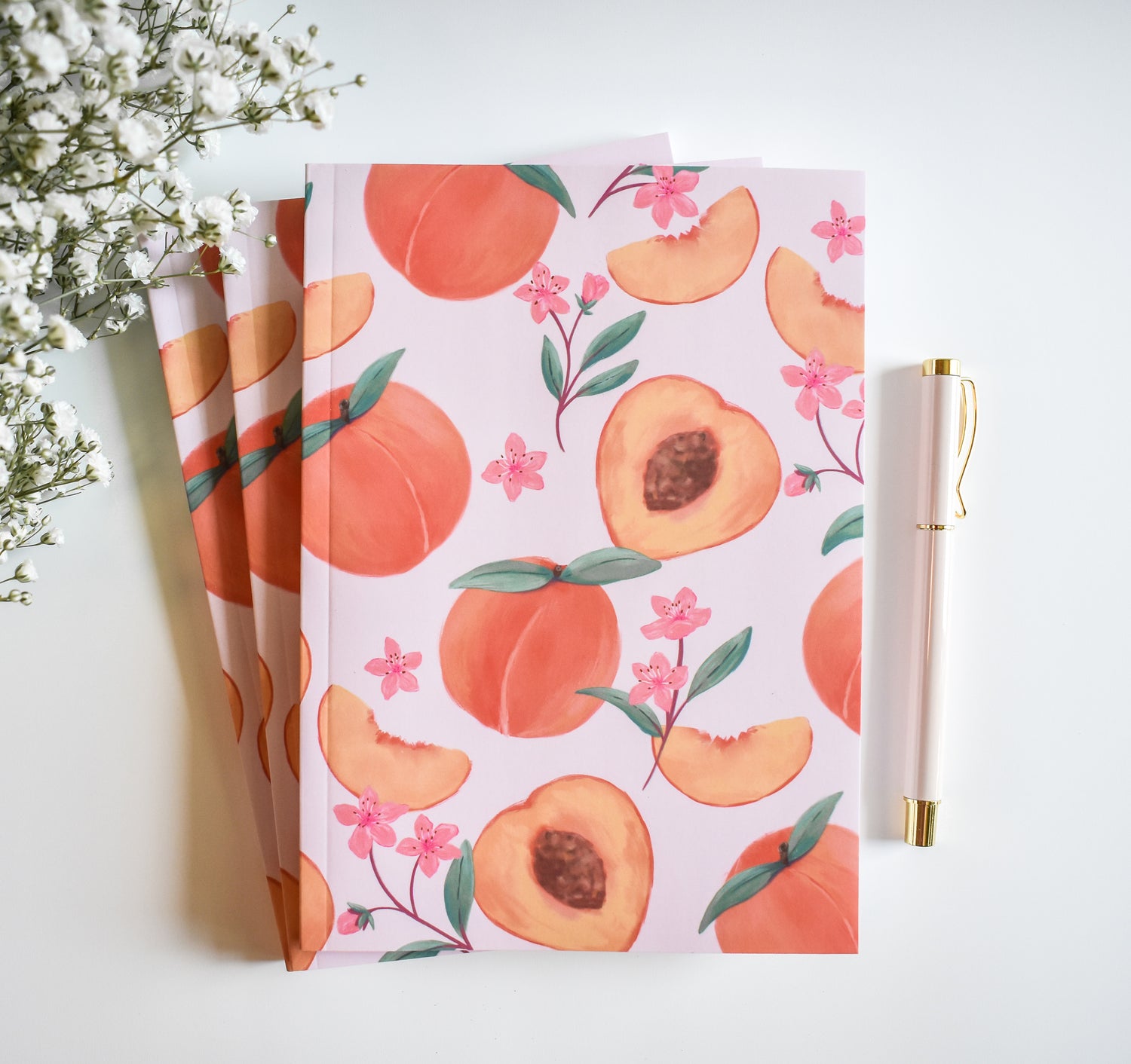 Peaches and flowers pink journal cover