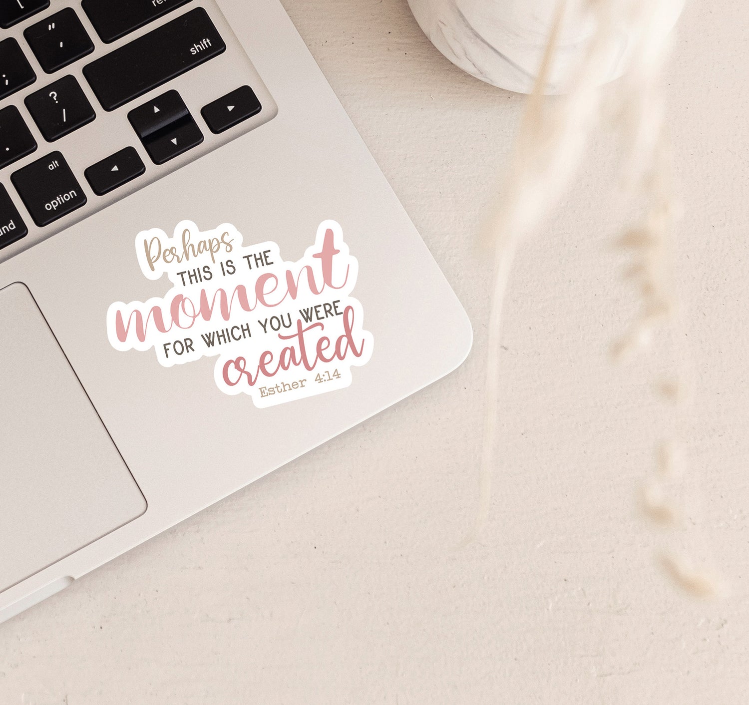 Perhaps this is the moment for which you were created, Esther 4:14 Bible verse Christian laptop sticker